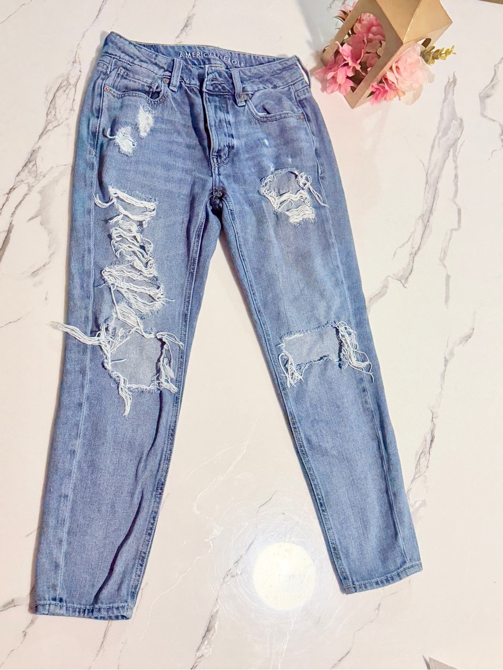 American Eagle Outfitters Distressed Light Blue Boyfriend Jeans